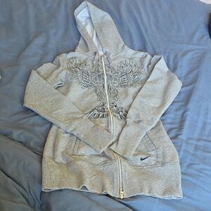 Nike Light Gray Hoodie with Artistic Graphic